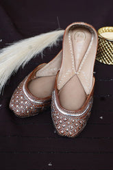 Kosh Brown - Mukaish Work Abstract Pattern Jutti